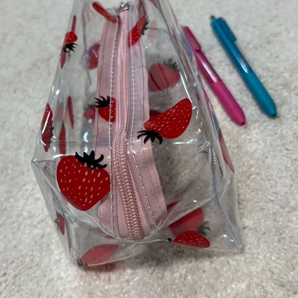 Strawberry Clear Pencil Case with Pens